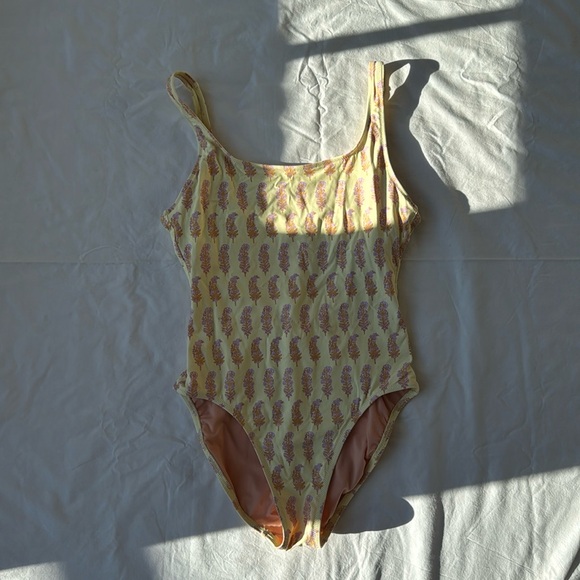 J CREW x SZ Blockprint Yellow One Piece Swimsuit Size 8 - Picture 1 of 5